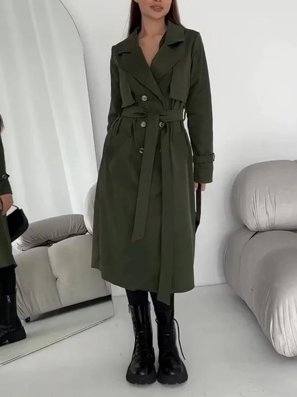 Women's Lapel Long Waist Trench Coat