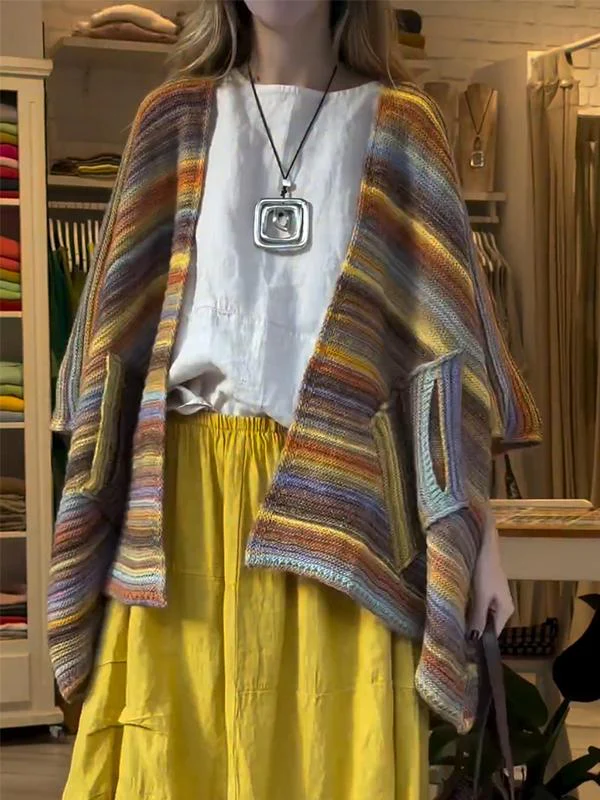 Women's V-neck Rainbow Knitted Cardigan