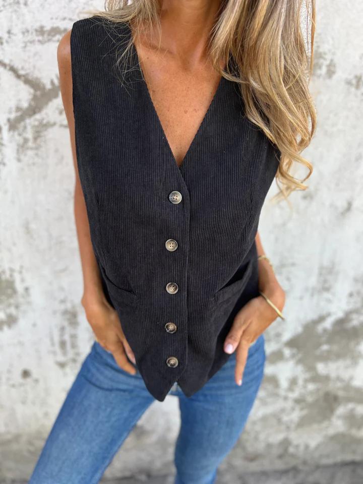 V-neck Single-breasted Sleeveless Vest