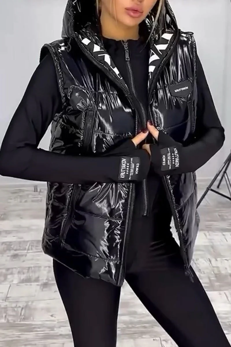 Glitter Sleeveless Hooded Jacket